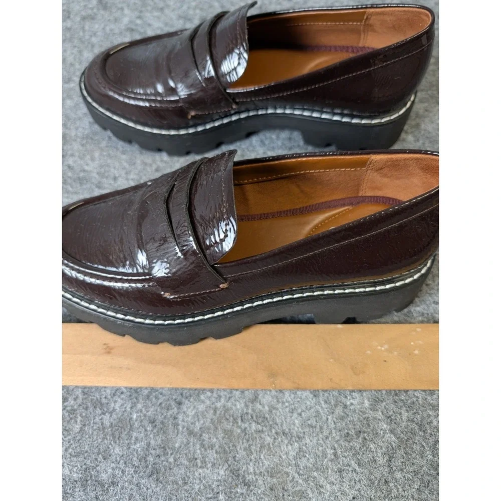 Franco Sarto High Shine Brown Balin Lug Sole Loafers Women's 5 M EUC